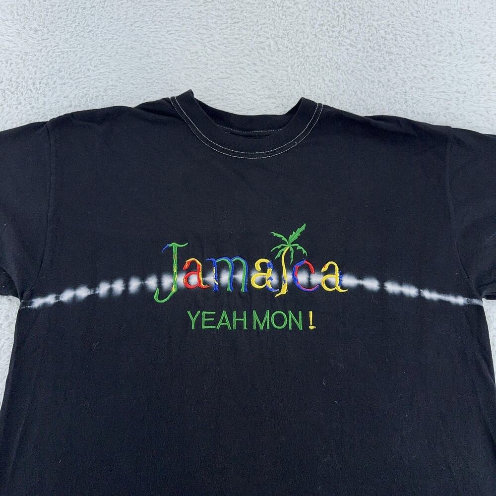 Jamaica Shirt Mens Large Black Tie Dye Yeah Mon Embroidered Palm Tree Travel Tee